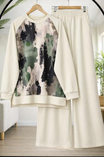 Batik Desen oysh Pantolonlu Takım  Ekru HT8072