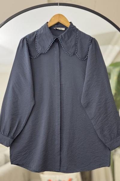 Bebe Yaka   Dantel detaylı Tunik Antrasit DST2042