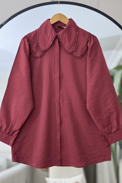 Bebe Yaka   Dantel detaylı Tunik Mürdüm DST2042