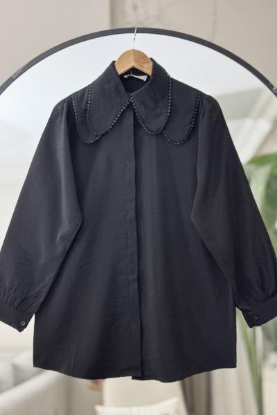 Bebe Yaka   Dantel detaylı Tunik Siyah DST2042