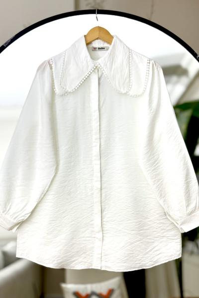 Bebe Yaka   Dantel detaylı Tunik Beyaz DST2042