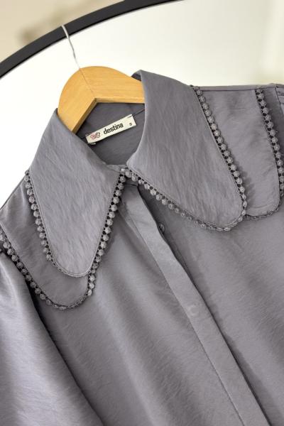 Bebe Yaka   Dantel detaylı Tunik Gri DST2042