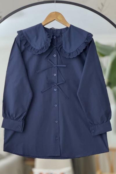 Bebe yaka fiyanklu Tesettür Tunik lacivert DST2045