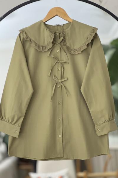 Bebe yaka fiyanklu Tesettür Tunik Yeşil DST2045