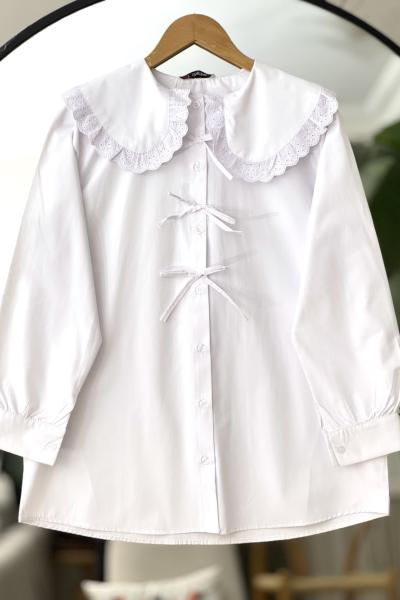 Bebe yaka fiyanklu Tesettür Tunik Beyaz DST2045