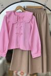 Bebe yaka fırfırlı fiyonk Detaylı Gömlek pembe NW6052