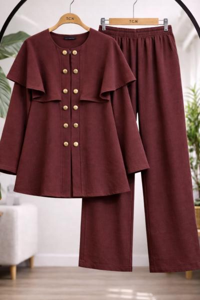Bebe Yaka düğmeli Takım  Bordo TCN40161