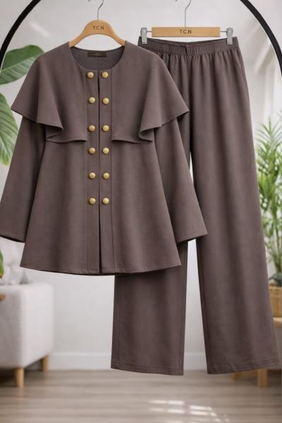 Bebe Yaka düğmeli Takım Kahverengi TCN40161
