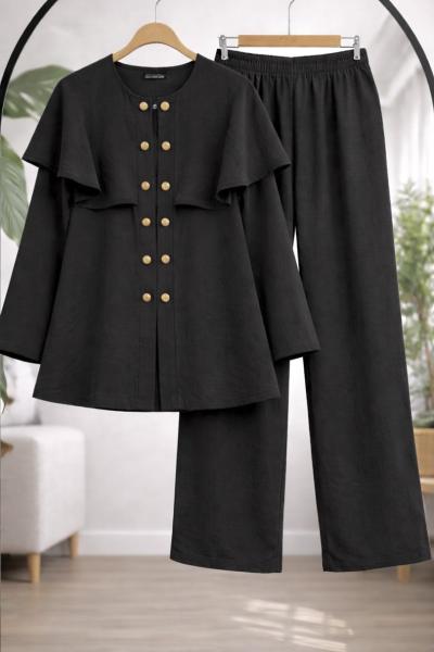 Bebe Yaka düğmeli Takım Siyah TCN40161