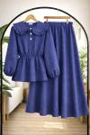 Bebe yaka  Bel lastikli etekli Takım İndigo NW8098