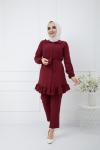 Bebe yaka Ayrobin Kumaş Takım  Bordo  UMS989