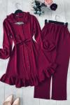 Bebe yaka Ayrobin Kumaş Takım  Bordo  UMS989