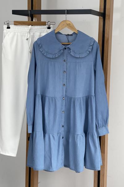Bebe yaka  kiloş kot tunik SG3051
