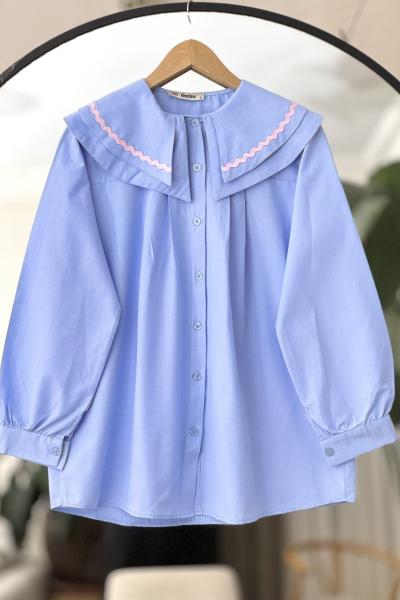 Bebeyaka  nakış işlemeli tesettür Tunik Mavi  DST2043