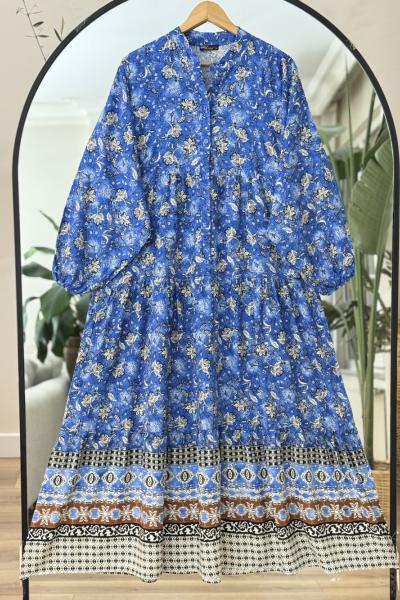 Bekay  Patlı Yarım Düğmeli Salaş Elbise Mavi UMS50274