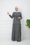 Bel Bağcıklı Viskon Kumaş Elbise Siyah HBS1121