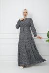 Bel Bağcıklı Viskon Kumaş Elbise Siyah HBS1121