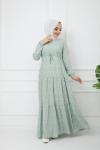 Bel Bağcıklı Viskon Kumaş Elbise Mintyeşili  HBS1121