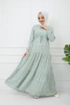Bel Bağcıklı Viskon Kumaş Elbise Mintyeşili  HBS1121