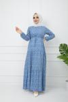 Bel Bağcıklı Viskon Kumaş Elbise Mavi  HBS1121