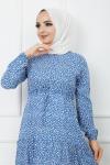 Bel Bağcıklı Viskon Kumaş Elbise Mavi  HBS1121