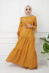 Bel Bağcıklı Viskon Kumaş Elbise Sarı HBS1123