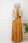Bel Bağcıklı Viskon Kumaş Elbise Sarı HBS1123
