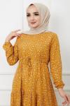 Bel Bağcıklı Viskon Kumaş Elbise Sarı HBS1123