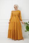 Bel Bağcıklı Viskon Kumaş Elbise Sarı HBS1123