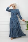 Bel Bağcıklı Viskon Kumaş Elbise İndigoHBS1123