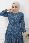 Bel Bağcıklı Viskon Kumaş Elbise İndigoHBS1123