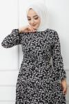 Bel Bağcıklı Viskon Kumaş Elbise Siyah HBS1139