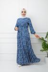Bel Bağcıklı Viskon Kumaş Elbise İndigo HBS1139
