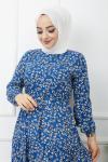 Bel Bağcıklı Viskon Kumaş Elbise İndigo HBS1139