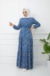 Bel Bağcıklı Viskon Kumaş Elbise İndigo HBS1139