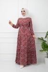 Bel Bağcıklı Viskon Kumaş Elbise Bordo HBS1139