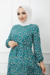 Bel Bağcıklı Viskon Kumaş Elbise NeftiyeşiliHBS1139