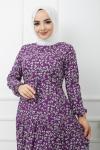 Bel Bağcıklı Viskon Kumaş Elbise Mor HBS1139