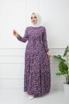 Bel Bağcıklı Viskon Kumaş Elbise Mor HBS1139