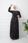 Bel bağcıklı viskon kumaş elbise SiyahHBS1142