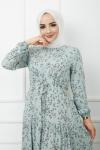 Bel bağcıklı viskon kumaş elbise mintyeşili HBS1142