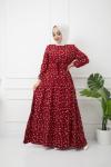 Bel Bağcıklı Viskon Kumaş Elbise Bordo HBS1158