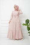 Bel Bağcıklı Viskon Kumaş Elbise Pudra  HBS1185