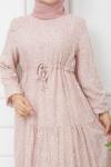 Bel Bağcıklı Viskon Kumaş Elbise Pudra  HBS1185