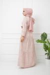 Bel Bağcıklı Viskon Kumaş Elbise Pudra  HBS1185