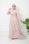 Bel Bağcıklı Viskon Kumaş Elbise Pudra  HBS1185