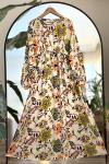Bel Bağcıklı Çiçek Desen Viskon Elbise Yağyeşil UMS50146