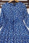 Bel büzgülü  çiçekli viskon kiloş elbise Mavi HBS1601