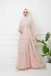 Bel Kuşaklı Viskon Kumaş Elbise Pudra  HBS1134