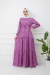 Bel Kuşaklı Viskon Kumaş Elbise Mor HBS1134